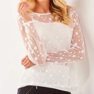 Charlie Paige 2 Piece Lace Polka Dot Top White